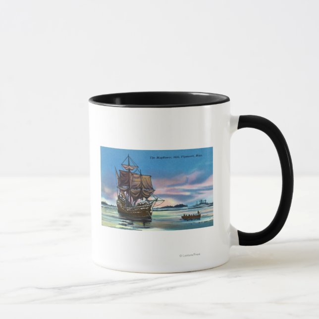 Die Mayflower Landung in 1620 Szene Tasse (Rechts)