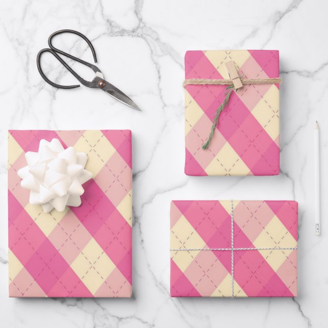Die MeanClique Pink-Raute Geschenkpapier Set (Vorderseite)