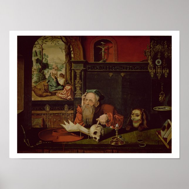Die Meditation von St. Jerome (Öl auf Tafel) Poster (Vorne)