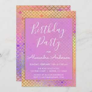 Die Meerjungfrau lila, rosa und färben jeden Einladung