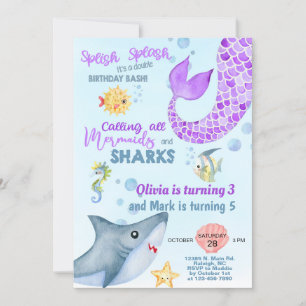 Die Meerjungfrau und der Hai zum Geburtstag einlad Einladung