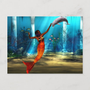 Die Meerjungfrau und die Dolphin Postkarte