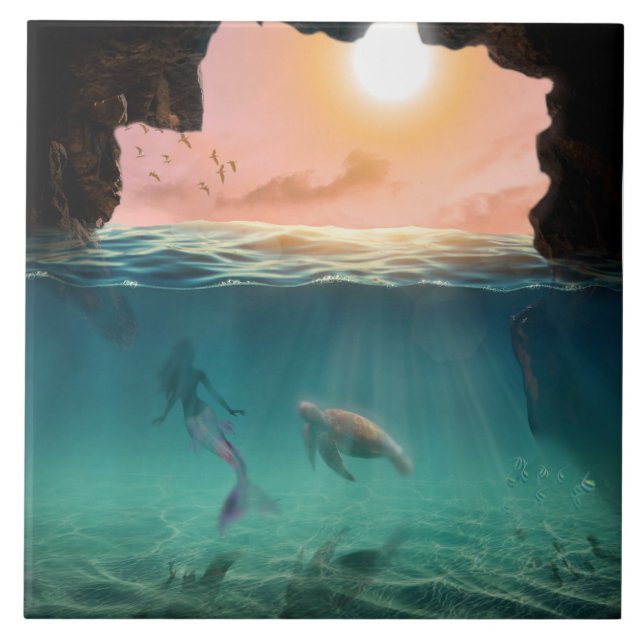 Die Meerjungfrau und die Schildkröte Fliese (Vorderseite)