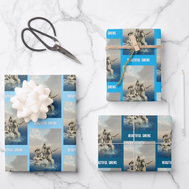 Die Meerjungstatue. Gestalted Geschenkpapier Set (Vorderseite)