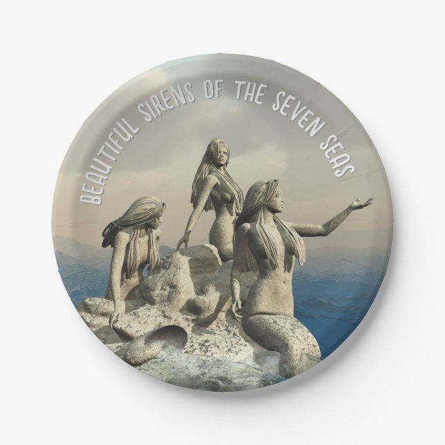 Die Meerjungstatue. Gestalted Pappteller (Vorderseite)