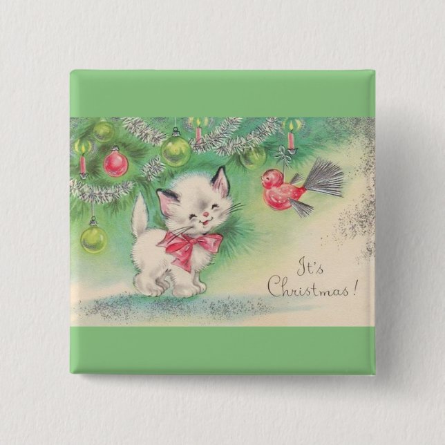 Die meisten schönen Vintagen Weihnachtskätzchen Button (Vorderseite)