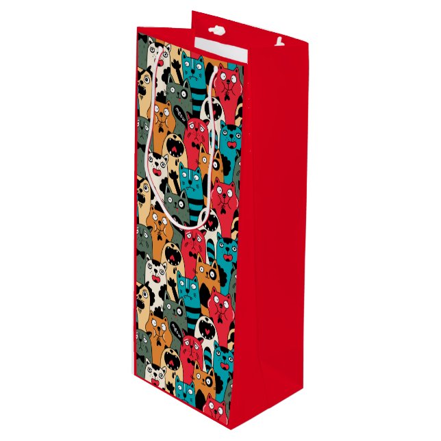 Die Menge an Katzen Geschenktüte Für Weinflaschen (Vorderseite Schrägansicht)