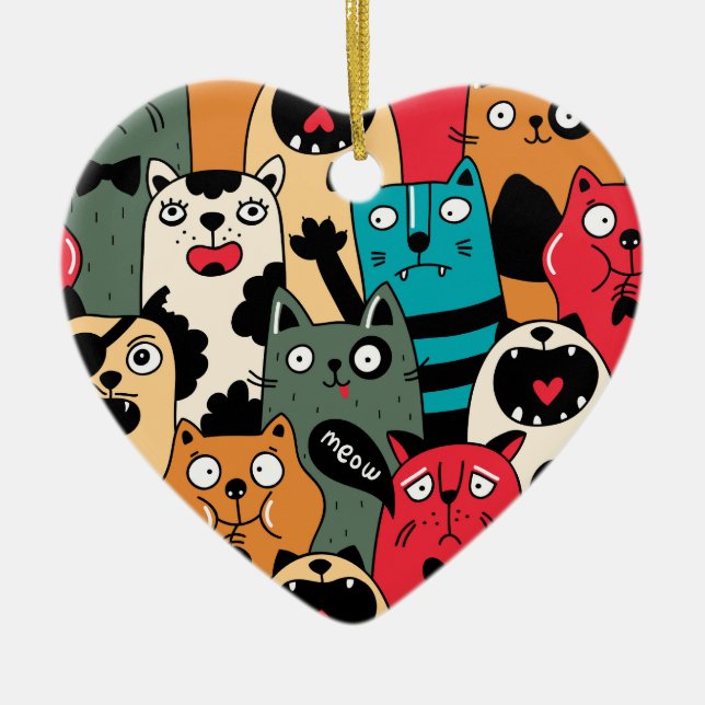 Die Menge an Katzen Keramik Ornament (Vorne)