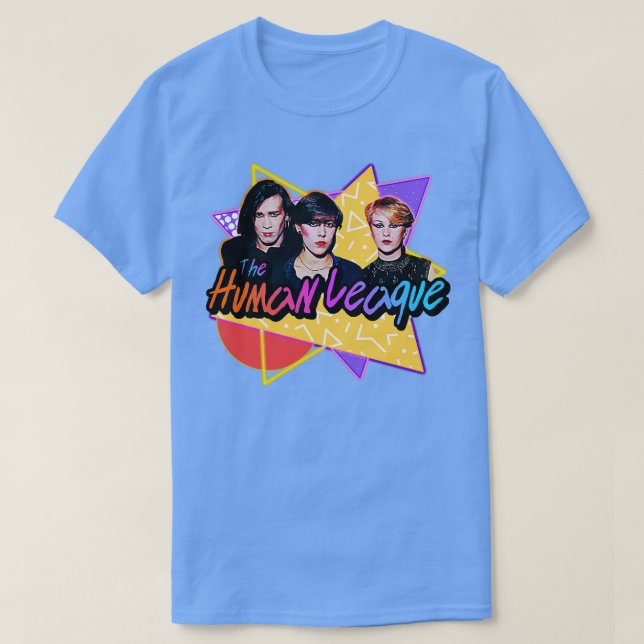 Die menschliche Liga 80er Retro Style Design T-Shirt (Design vorne)
