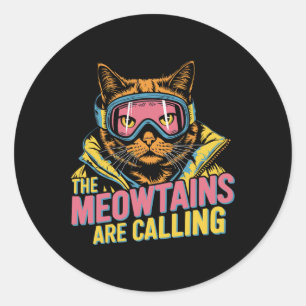 Die Meowtains rufen Katze Snowboard Ski Kinder M Runder Aufkleber