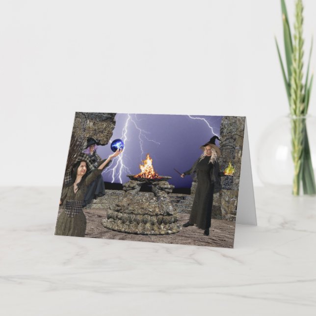 Die merkwürdigen Schwestern vergießen einen Zauber Karte (Vorderseite)