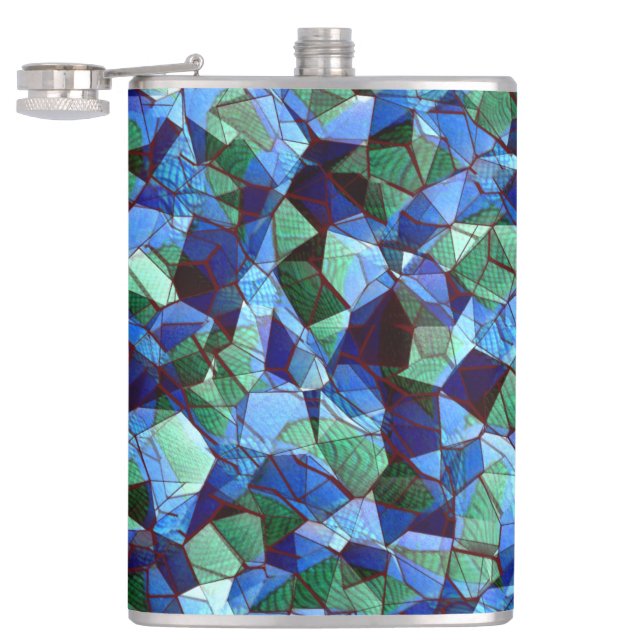 Die Messy aus grün und blau unregelmäßigem Mosaik  Flachmann (Geöffnet)