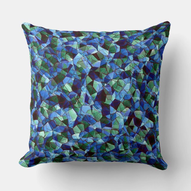 Die Messy aus grün und blau unregelmäßigem Mosaik  Kissen (Vorderseite)