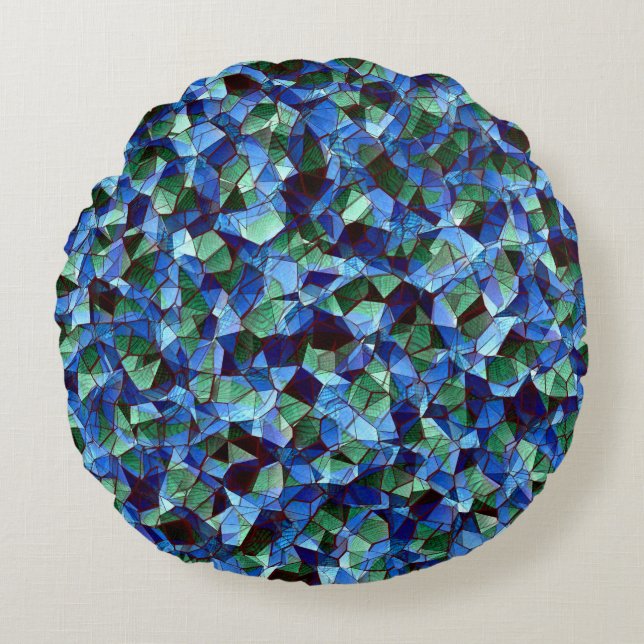 Die Messy aus grün und blau unregelmäßigem Mosaik  Rundes Kissen (Vorderseite)