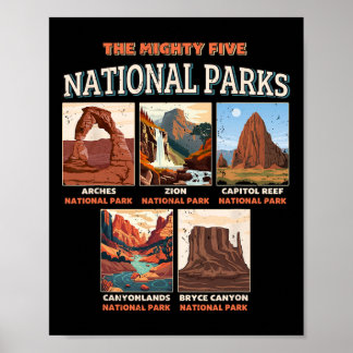 Die Mighty Five Nationalparks Outdoor-Wander-Camp Poster