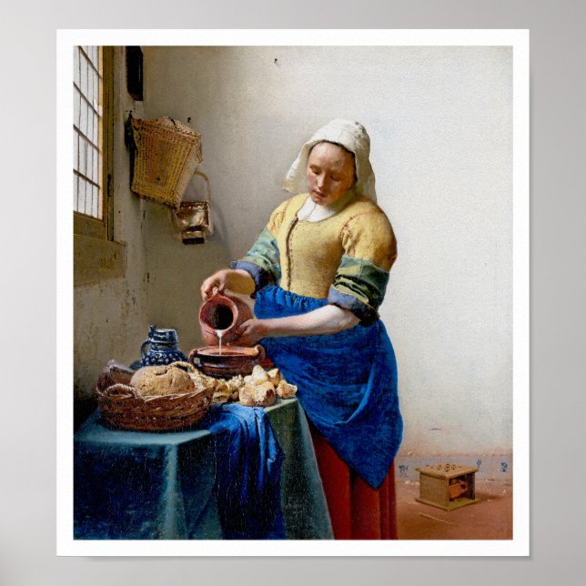 Die Milchmädchen von Jan Vermeer - Vintage Kunst Poster (Vorne)