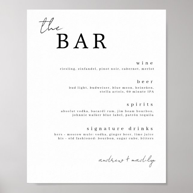 Die Minimalistischen Getränke der Bar Poster (Vorne)