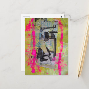 Die Mixed-Media-Collage Working Men Postkarte