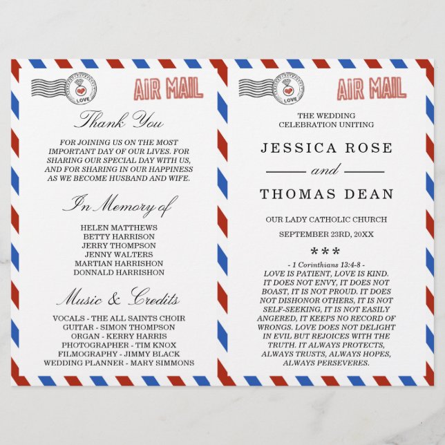 Die moderne Hochzeitskollektion der Luftpost (Vorderseite)