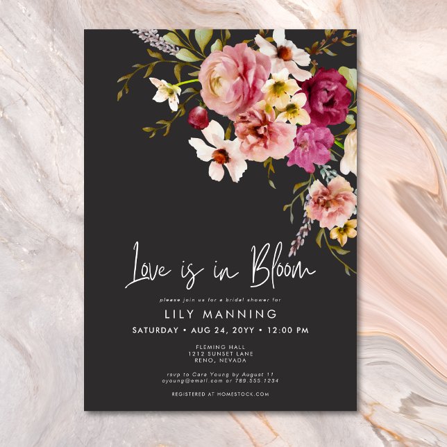 Die moderne Liebe ist im blutschwarzen Brautparty Einladung (Modern Love Is In Bloom Black Bridal Brunch Invitation)