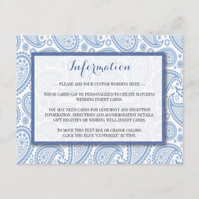 Die moderne Paisley Wedding Collection - Blue Begleitkarte (Vorderseite)
