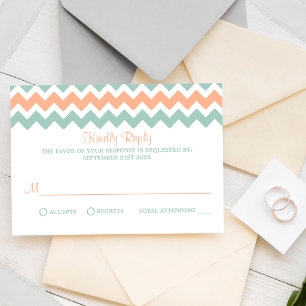Die moderne Zickzack Hochzeitskollektion Peach & M RSVP Karte