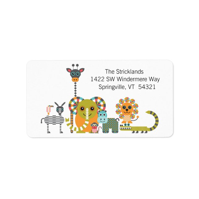 Die modernen Jungle Safari-Tiere des Kindes: Adressaufkleber (Vorne)