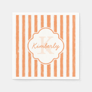 Die modische gemalte Orange Stripes Monogramm und Serviette