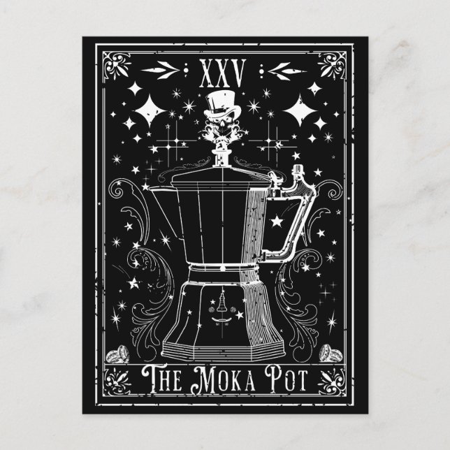 Die Moka Pot Kaffee Tarot Karte (Vorderseite)