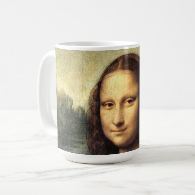 Die Mona Lisa Leonardo da Vinci Kaffeetasse (Vorderseite Links)