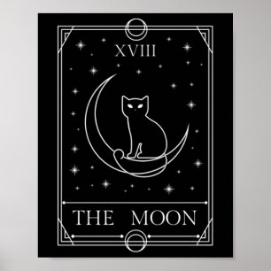 Die Mond Tarot Card Black Cat Hexe Occult Magie Poster