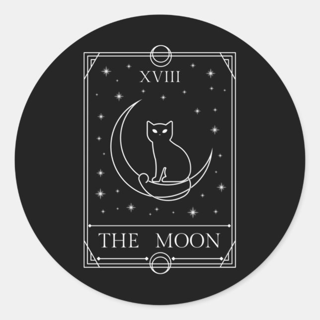 Die Mond Tarot Card Black Cat Hexe Occult Magie Runder Aufkleber (Vorderseite)