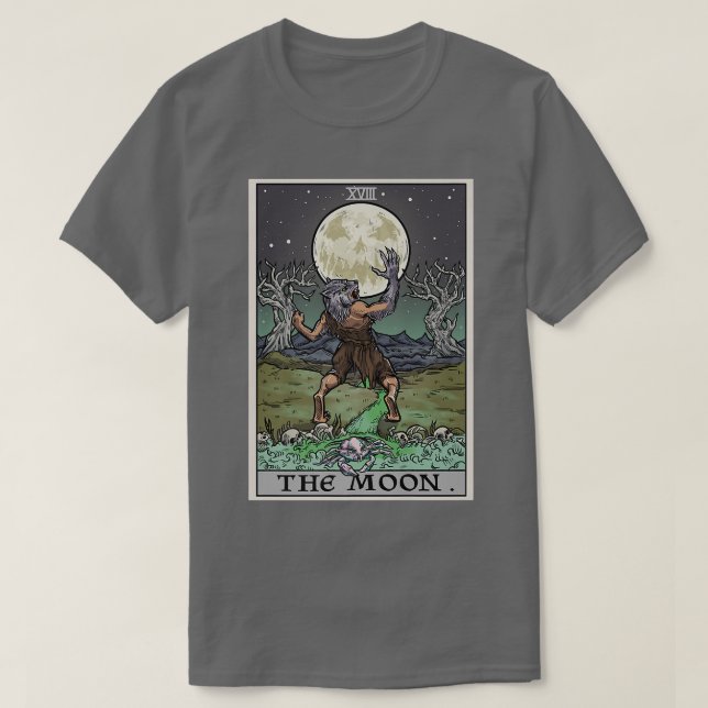 Die Mond-Tarot-Karte Gothic Halloween Werwolf Spoo T-Shirt (Design vorne)