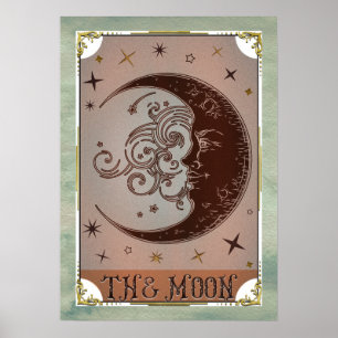 Die Mond Vintage Tarotkarte Himmels Kunst Poster