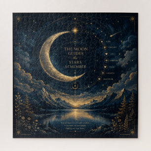 Die Mondführung   Himmelsmond & Sterne Kunst Sqr Puzzle