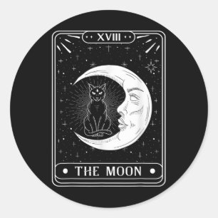 Die Mondkarte Tarot Crescent Moon und Cat Graphic Runder Aufkleber