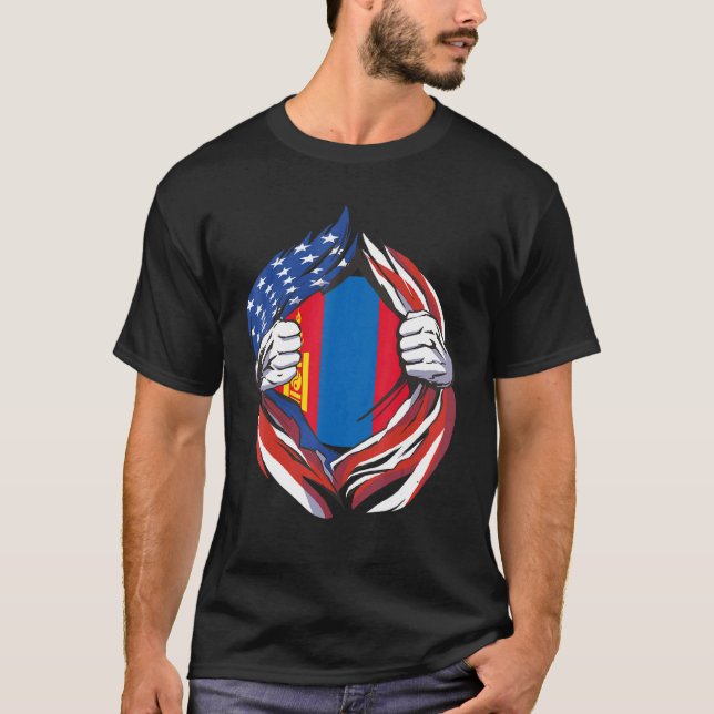 Die mongolische Flagge Amerikas stolz auf mein mon T-Shirt (Vorderseite)