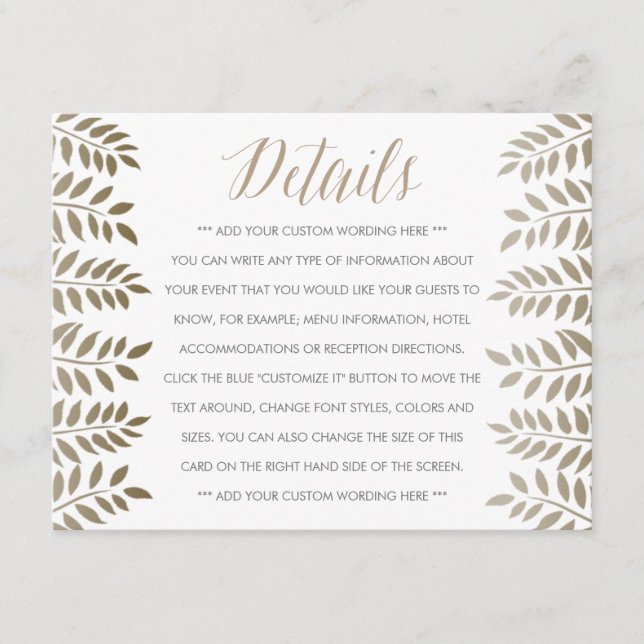 Die monochrome Fern Woodland Wedding Collection Begleitkarte (Vorderseite)