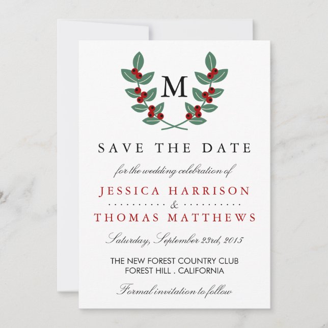 Die Monogram Berry Bush Wedding Collection Save The Date (Vorderseite)