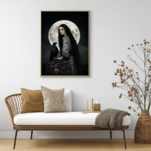 Die Morrigan Göttin mit Rabe Dunkle Gothic-Kunst Poster