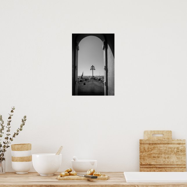 Die Mosta-Kuppel durch den Torbogen Poster (Küche)