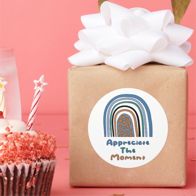 Die motivierend Boho-Regenbogenpresse schätzen Runder Aufkleber (Party)