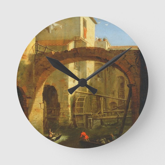 Die Mühle (Öl auf Leinwand) Runde Wanduhr (Vorderseite)