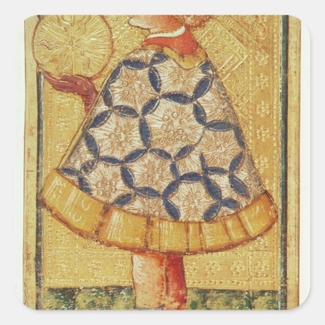 Die Münzseite, aus einem Bündel von Tarot-Karten Quadratischer Aufkleber (Vorderseite)