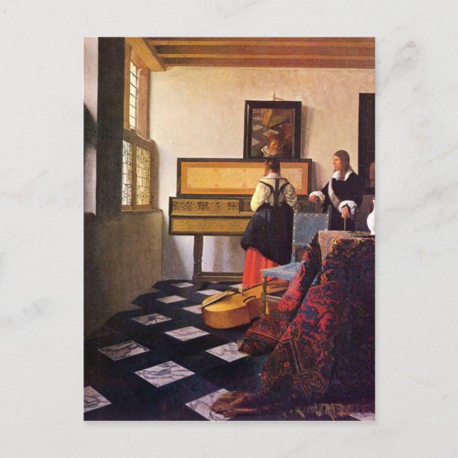 Die Musikstunde von Johannes Vermeer Postkarte (Vorderseite)