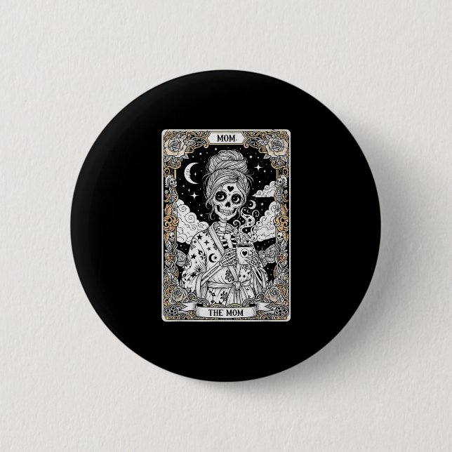 Die Mutter Tarotkarte Skelett vintage gothische Mu Button (Vorderseite)
