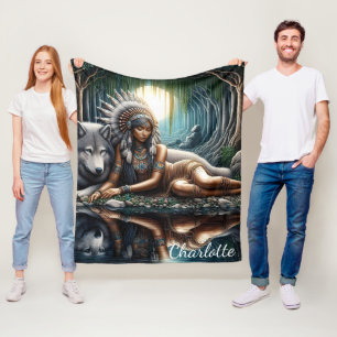 Die Mutterin teilt einen Moment mit dem Wolf Fleecedecke