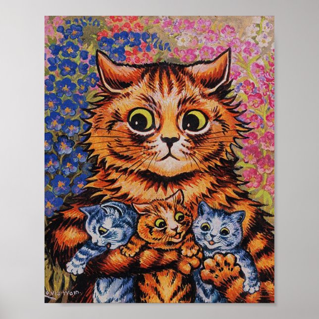Die Mutterkatze - Louis Wain Artwork - Funny Cats Poster (Vorne)