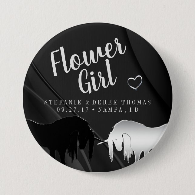 Die mystische Einhornhochzeit (Blumenmädchen) Button (Vorderseite)