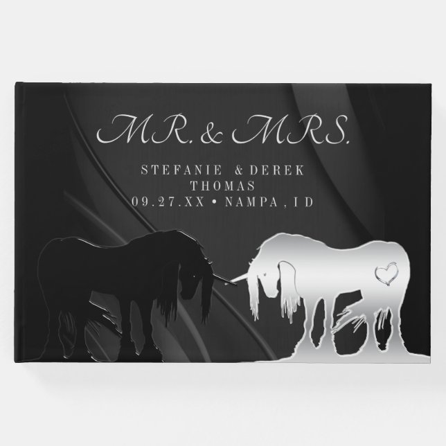 Die mystischen Unikorne (schwarzer Swirl) Gästebuch (Vorderseite)